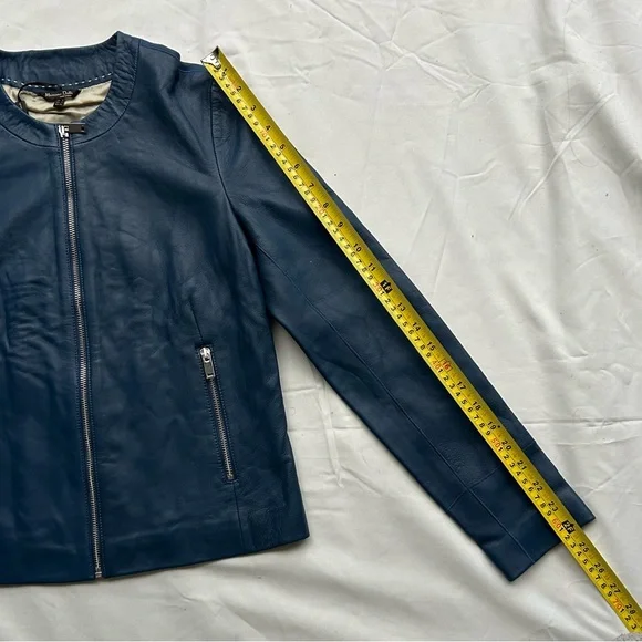 Massimo Dutti Navy Leather Jacket - Picture 5 of 8